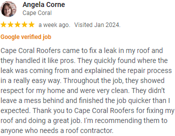 Cape Coral Roofers review from google